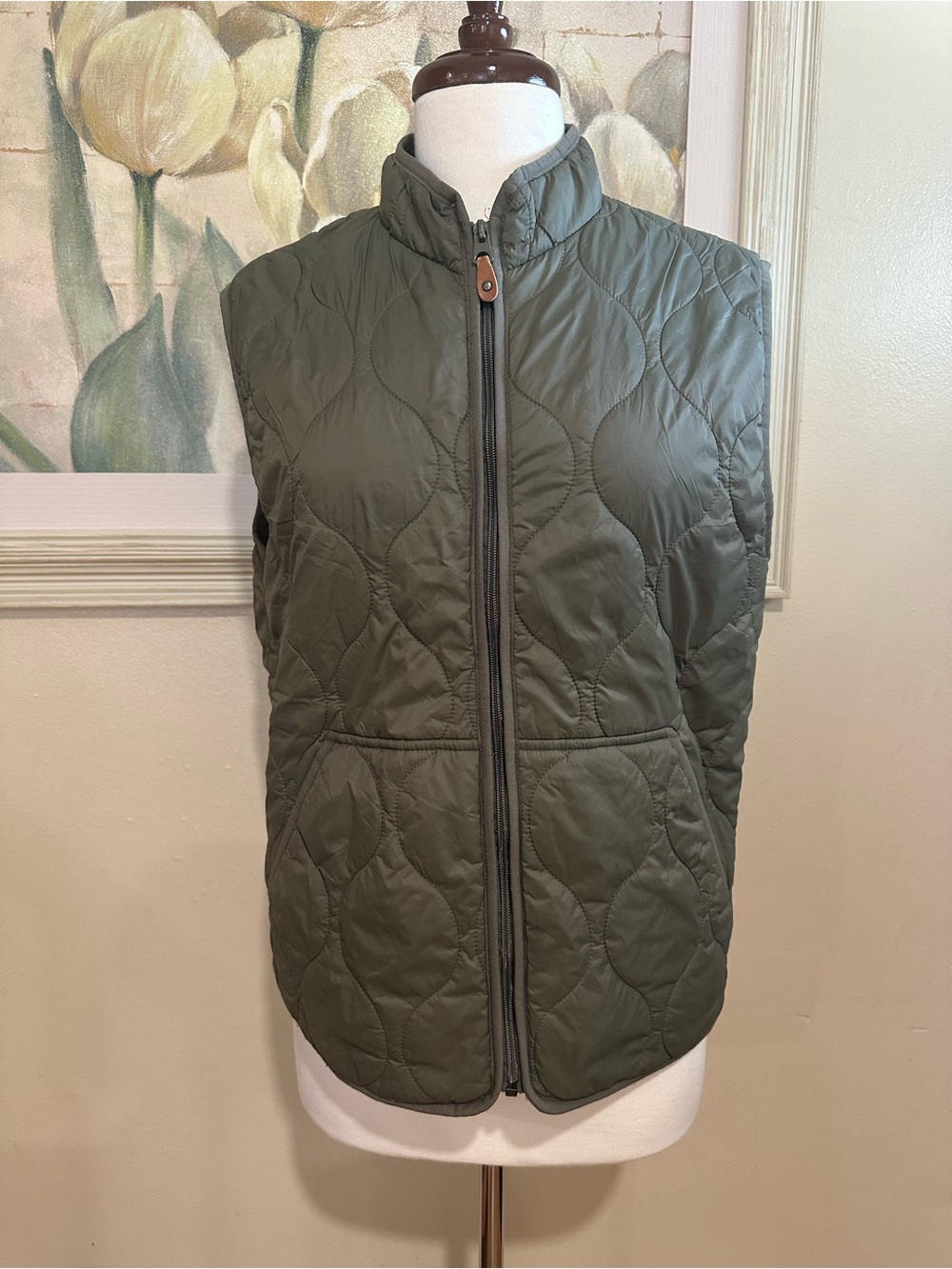 Goodfellow Quilted Vest Mens Medium Olive Green Puffer Farmhouse Outdoor